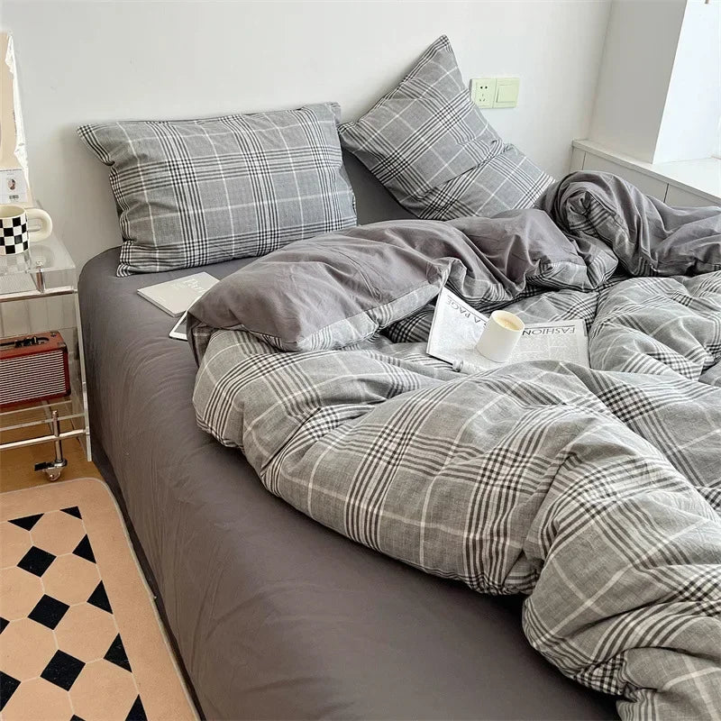 DecorBites™ Japanese Style Cotton Printed 4Pcs Bedding Set with Double-Sided Design