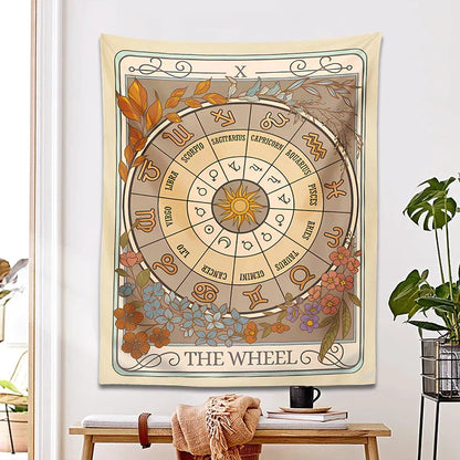 Decobites Wheel of Fortune Tarot Tapestry: Zodiac Astrology Celestial Wall Hanging Art