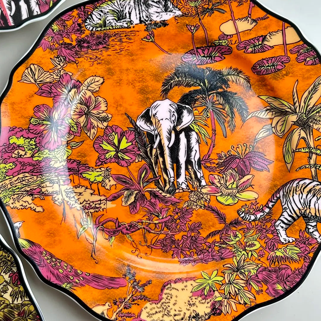 DecorBites™ Jungle Flower Bone China Dining Plates Set - Kitchen Tableware Dinnerware