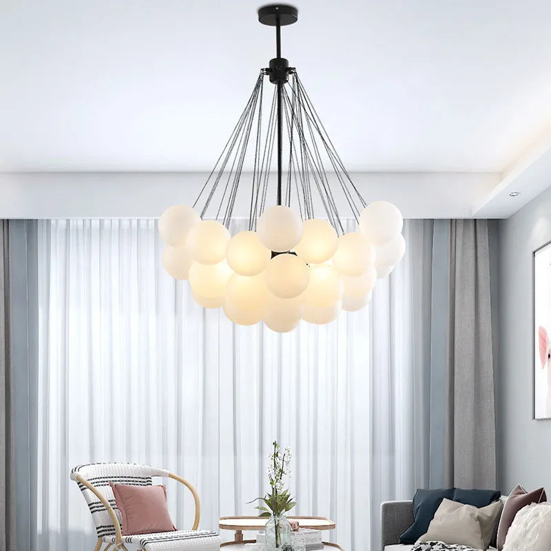 Bubble Glass Chandelier 19/37 Balls Black Gold Chandeliers Modern Pendant Lamp for Dining Room Living Room Decoration