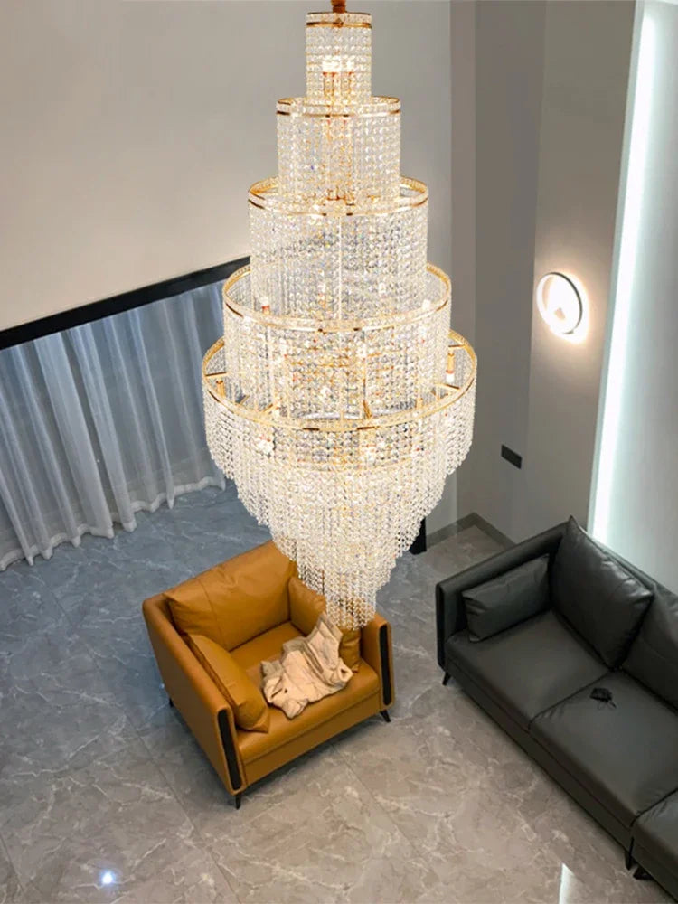 DecorBites™ Large Golden Crystal Chandelier for Modern Luxury High Ceilings