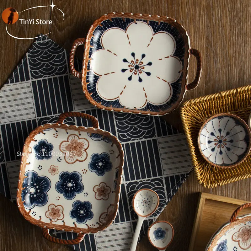 DecorBites™ Japanese Ceramic Baking Bowl with Handle for Microwave Oven and Noodle - 1PCS