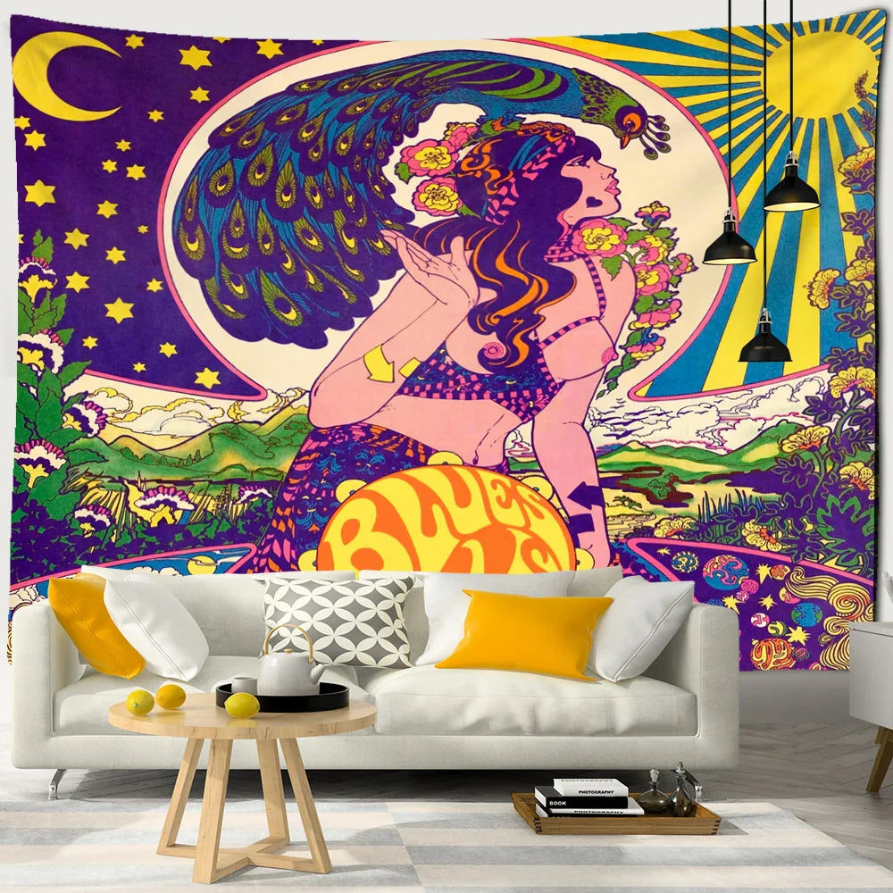Decorbites™ Tapiz para Mujeres Kawaii Ilustración de Chica Anime Arte Estético Decoración Hippie para Dormitorio