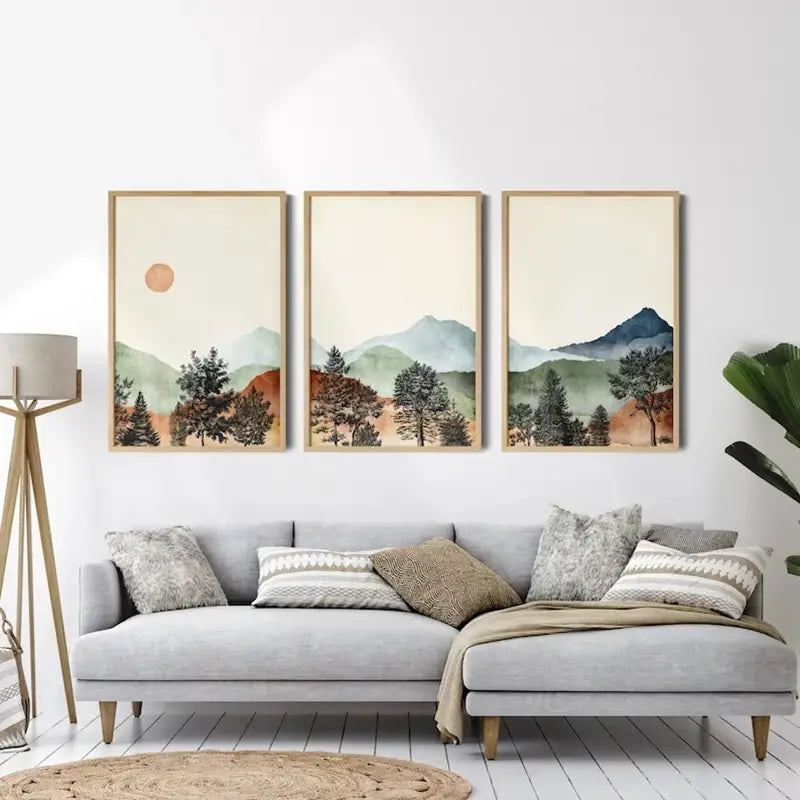 DecorBites™ Mountain Wall Art Set - Watercolor Landscape