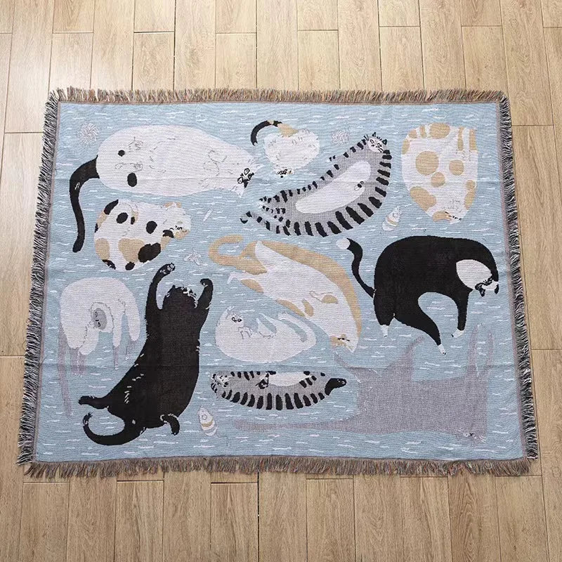 DecorBites™ Halloween Black Cat Knitted Blanket - Cozy Sofa Throw for Autumn/Winter