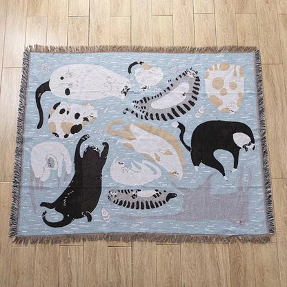 DecorBites™ Halloween Black Cat Knitted Blanket - Cozy Sofa Throw for Autumn/Winter