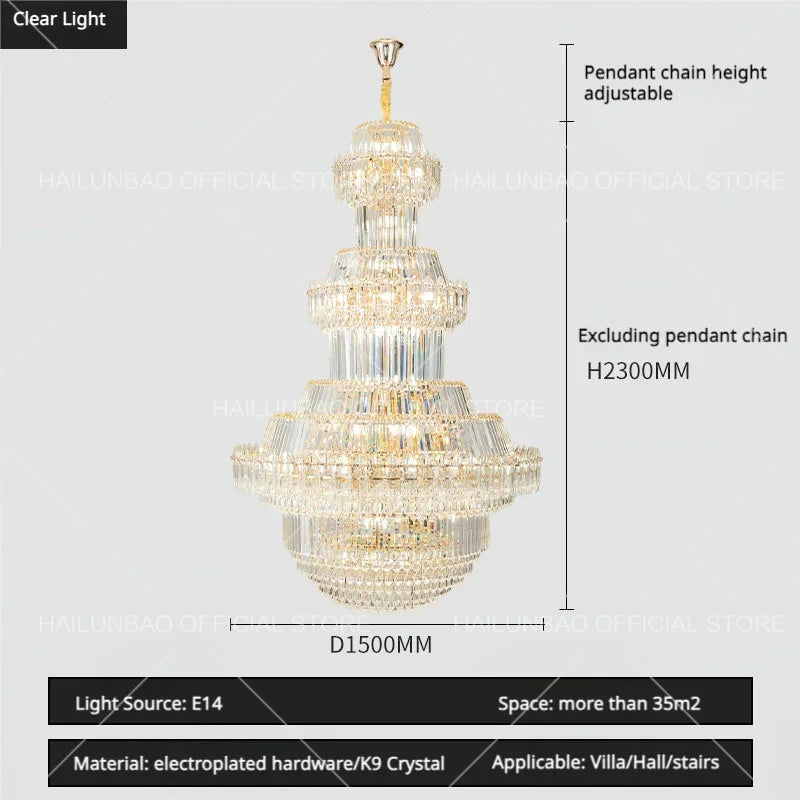 DecorBites™ Crystal Chandelier: Villa High Living Room Luxury Lighting
