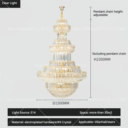 DecorBites™ Crystal Chandelier: Villa High Living Room Luxury Lighting