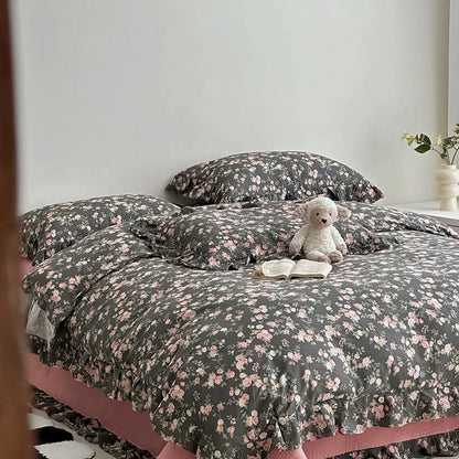 DecorBites™ Korean Floral Lace Duvet Cover: Luxury Soft Quilt for Queen King, Breathable Home Decor