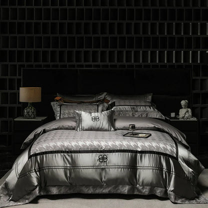 Decobites Luxe Brocade Jacquard Bedding Set with Egyptian Cotton & Embroidery