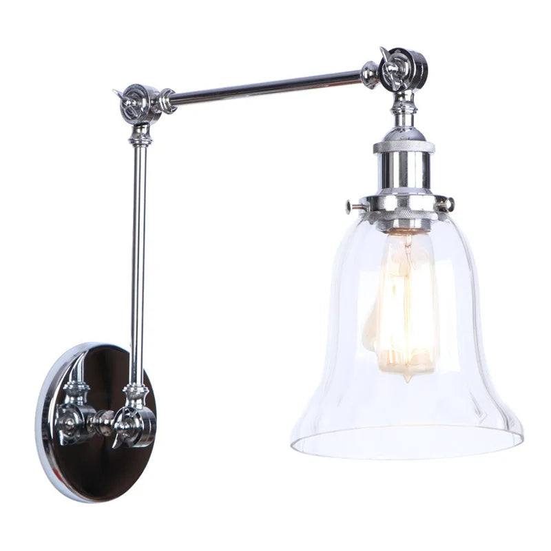 DecorBites™ Chrome Industrial LED Wall Sconce Swing Arm Clear Glass Lamp