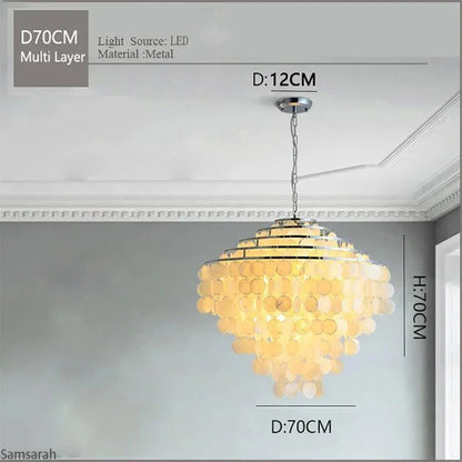 DecorBites™ Gold Chrome Metal Shell Chandelier for Restaurant Living Room Hotel Hall