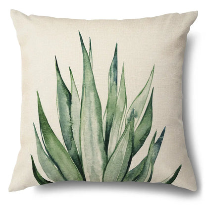 Funda de cojín decorativa DecorBites™ con diseño de hojas verdes - Funda de cojín para sofá de estilo sencillo en algodón y lino