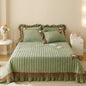 Decobites Velvet Lace Ruffles Quilted Bedding Set with Pillowcases