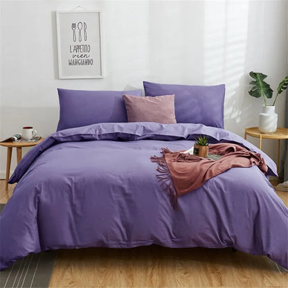 DecorBites™ Cotton 4pcs Bedding Set Double Queen Solid Color Duvet Cover Flat Bed Sheet
