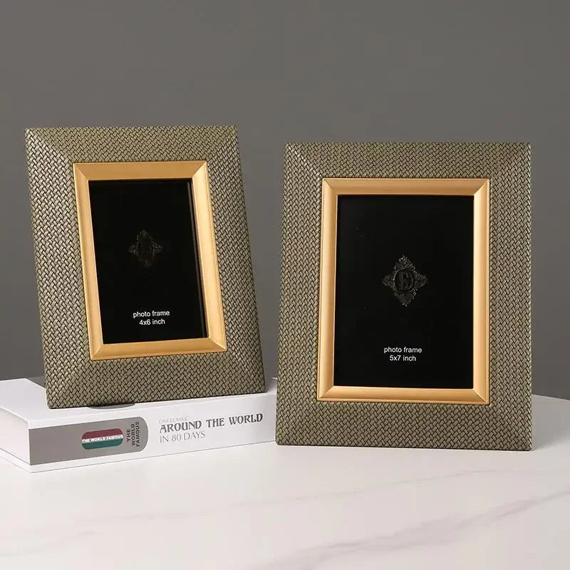 DecorBites™ Leather Metal Picture Frame: Luxury Office Study Bedroom Decor & Gift