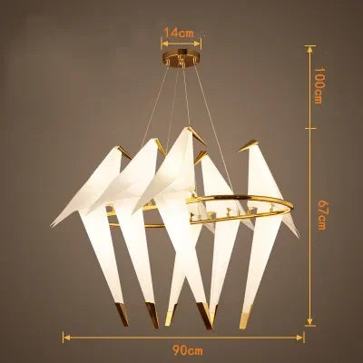 Lámpara de araña DecorBites™ con forma de grulla, de hierro y con luz LED, ideal para dormitorio, comedor o habitación infantil.