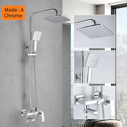 DecorBites™ Brass Chrome Round Tube Shower Faucet with Slide Bar and Single Handle