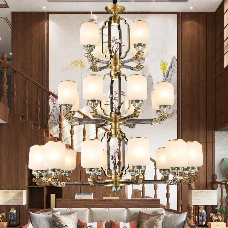 DecorBites™ Chinese Jade Chandelier | Modern Duplex Villa Lighting