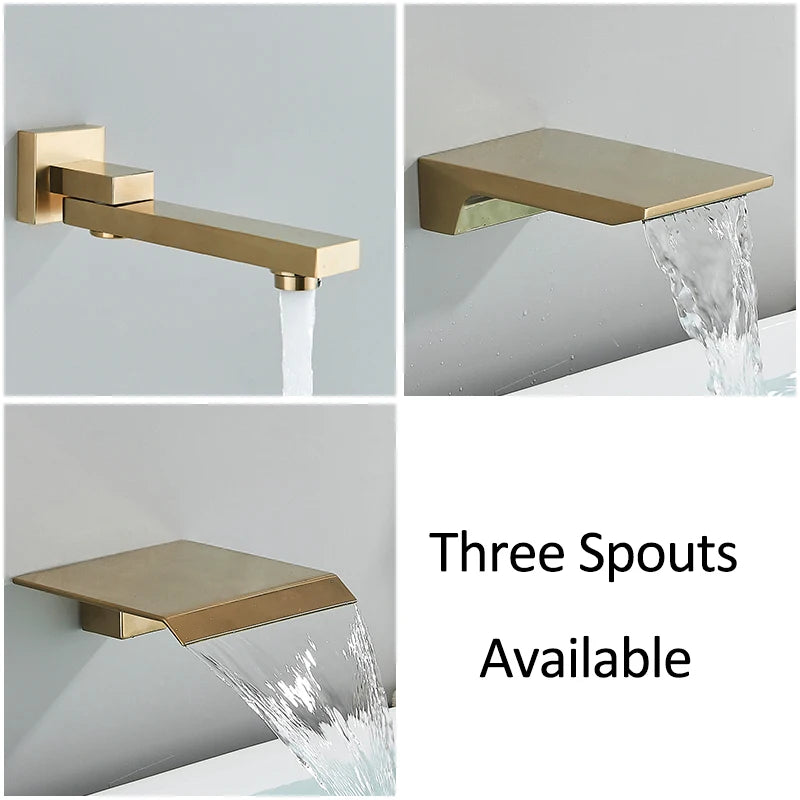 Quyanre Brushed Gold Shower Faucets Set Bathroom Wall Mounted Shower System Embedded Box Shower Mixer Tap Rainfall Shower Faucet
