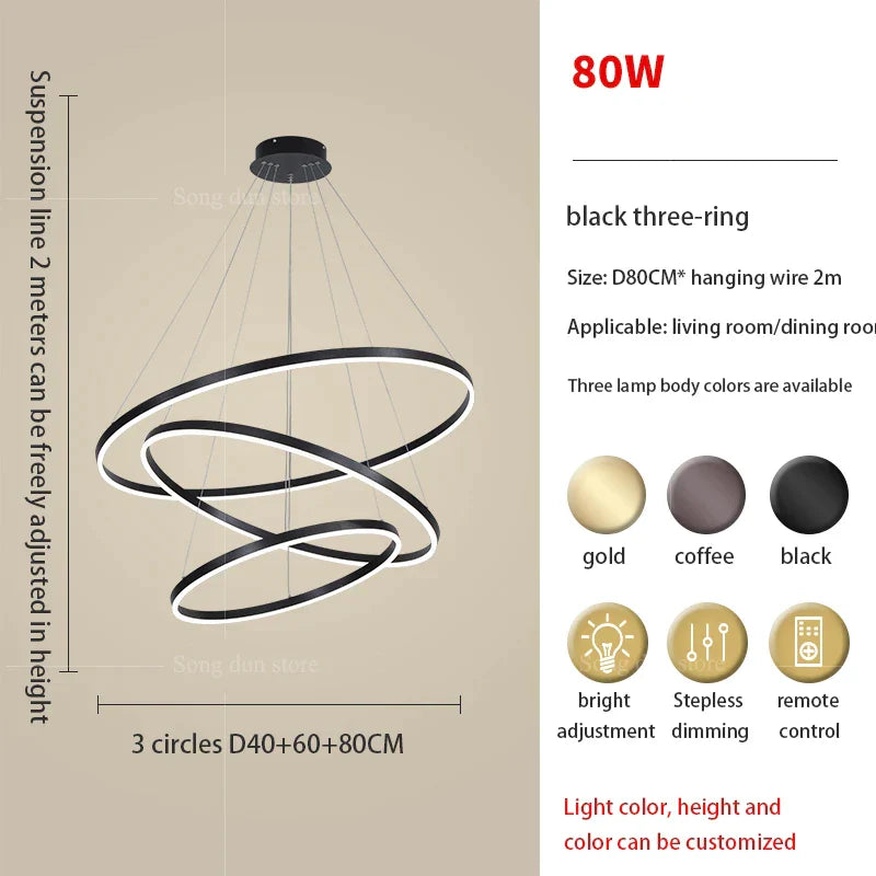 DecorBites™ Circle Ring Art Chandelier for Duplex Villa Staircase Hall Living Room