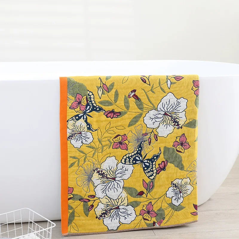 DecorBites™ Cotton Bath Towel - Boho Floral Design - Absorbent & Quick Dry - Large Size 80x160cm