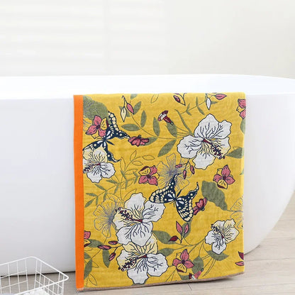 DecorBites™ Cotton Bath Towel - Boho Floral Design - Absorbent & Quick Dry - Large Size 80x160cm