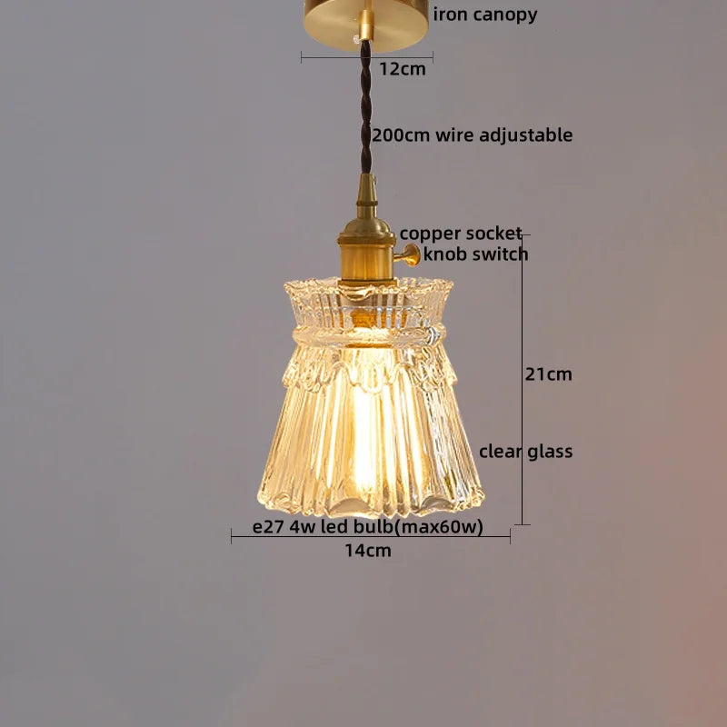 DecorBites™ Japanese Style LED Pendant Lamp Copper Glass Hanging Light Fixtures