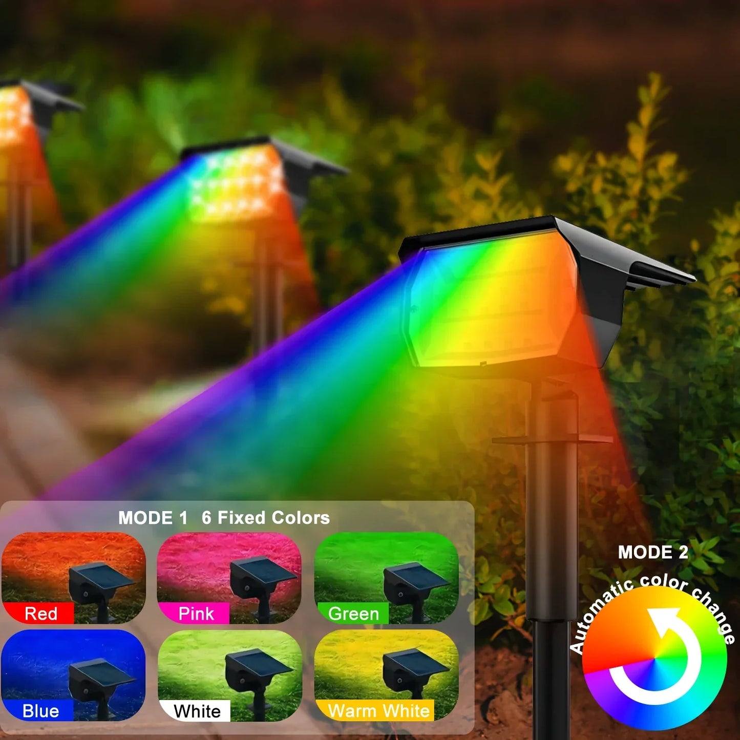 Focos solares RGB DecorBites™ de 20 LED: Lámpara solar de pared inalámbrica e impermeable para patio o jardín.