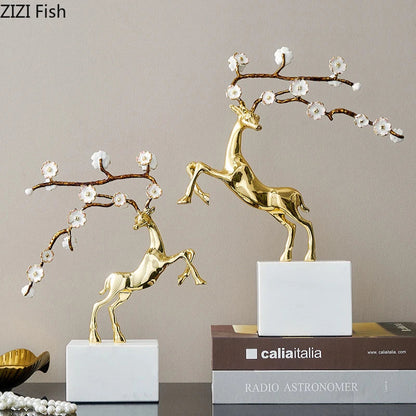 DecorBites™ Deer Antlers Statue - Enamel Sika Deer Sculpture for Room Decor