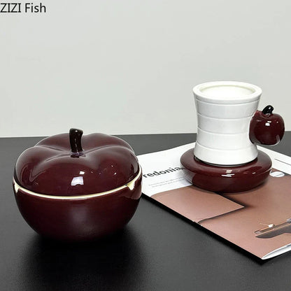 DecorBites™ Deep Red Ceramic Apple Ashtray for Home and Office Smoking Accessories