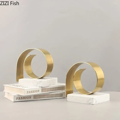 DecorBites™ Golden Spiral Bookend Set with Marble Base for Stylish Desk & Library Decor