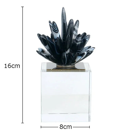 DecorBites™ Black Agate Flower Crystal Art Desk Decoration on Crystal Base