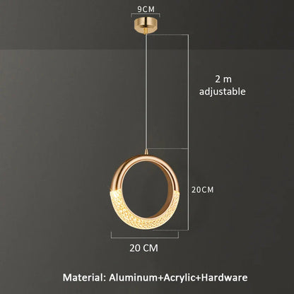 Modern Ring Pendant Light in Acrylic and Plated Metal