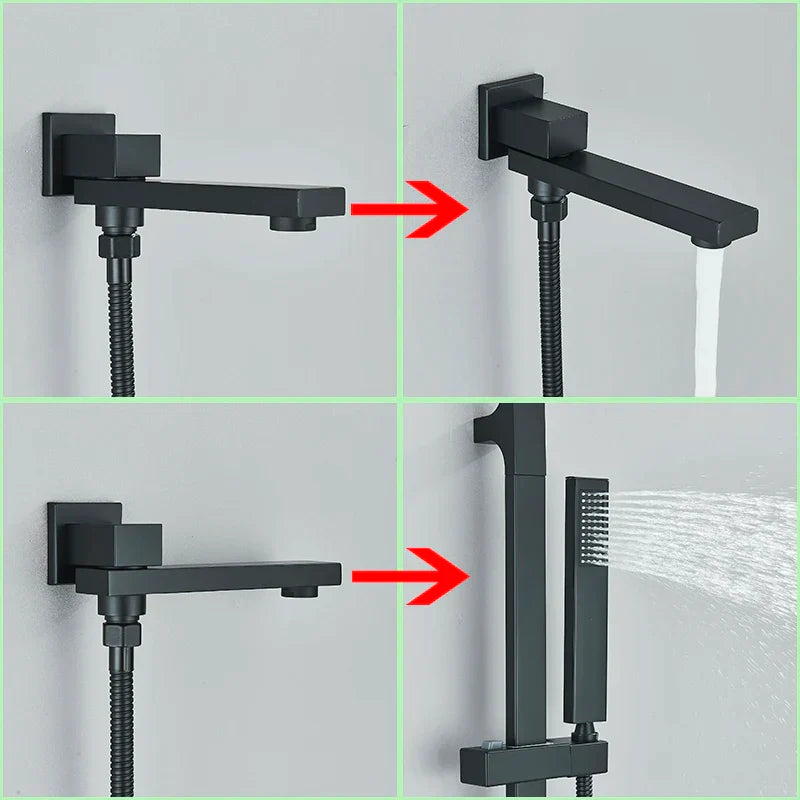 DecorBites™ Black Rainfall Shower Faucets with Slider Bar and Embedded Mixer