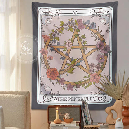 Decobites Pentacle Tarot Tapestry: Witchy Forestcore Botanical Magic for Home Decor