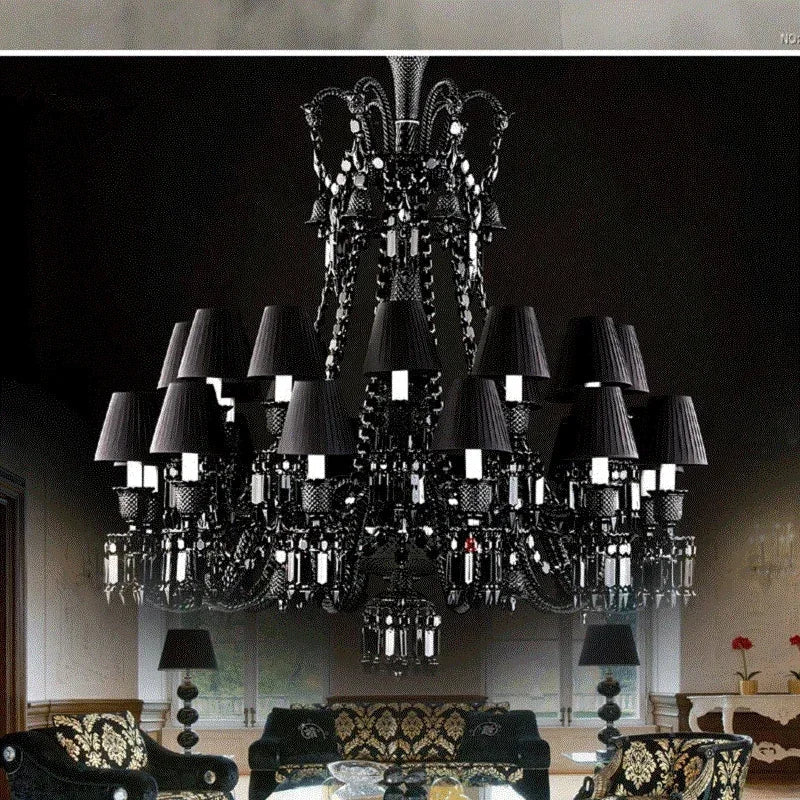 DecorBites™ Black Crystal Chandelier: Luxury Lighting for Villa Hotel, Living Room, Dining Room