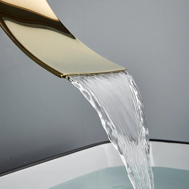 DecorBites™ Gold Waterfall Wall Mount Faucet for Bathroom Basin Mixer Tap