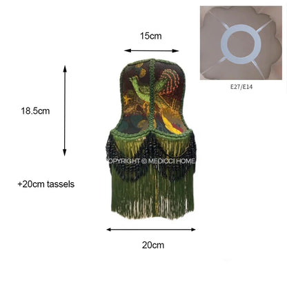 DecorBites™ Boho Bird Floral Jacquard Tasseled Lampshade - Maximalist Style