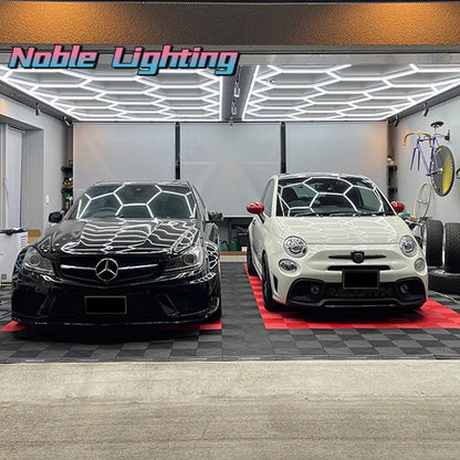 أضواء LED هندسية من DecorBites™ لصيانة السيارات في ورش العمل - تصميم ندفة الثلج متعدد الأضلاع