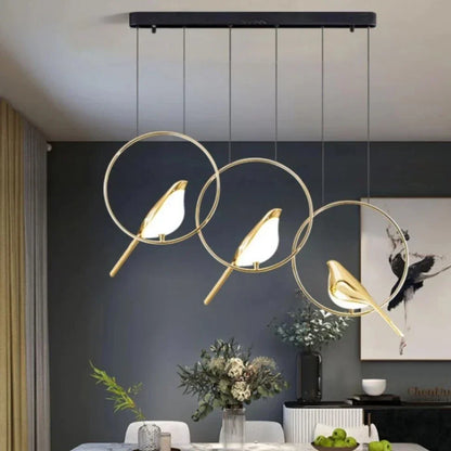 DecorBites™ Gold Magpie Bird Ceiling Chandelier | Modern LED Ring Light for Dining Room & Decor