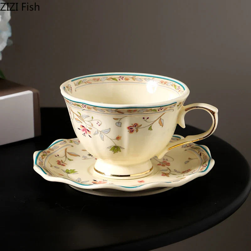 DecorBites™ Elegant Floral Ceramic Cup & Saucer Set for Dining Table and Coffee Mug