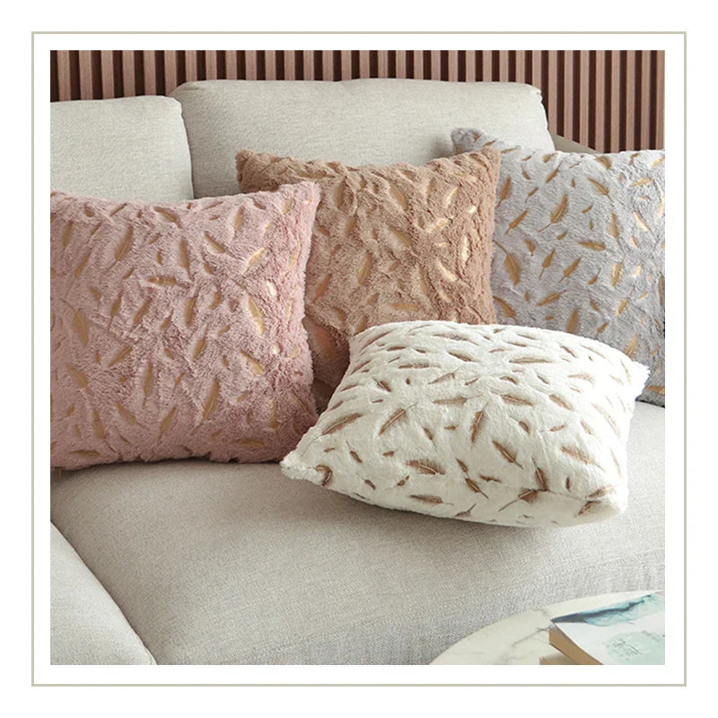 Funda de cojín de terciopelo pluma de oro Decorbites™ 45x45 para sofá y coche decorativa
