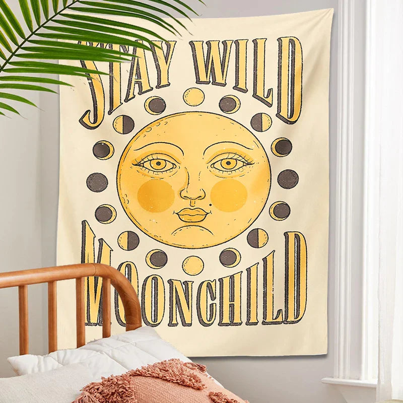 Decobites Moon Phase Wall Hanging: Boho Sun Moon Room Decor Mural