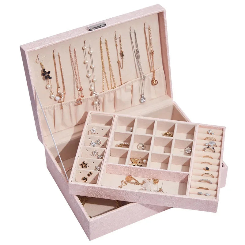 DecorBites™ Leather Jewelry Storage Box Necklace Bracelet Ring Organizer