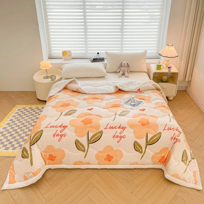 DecorBites™ Cartoon Print Three-Layer Velvet Blanket for Cozy Winter Bedding