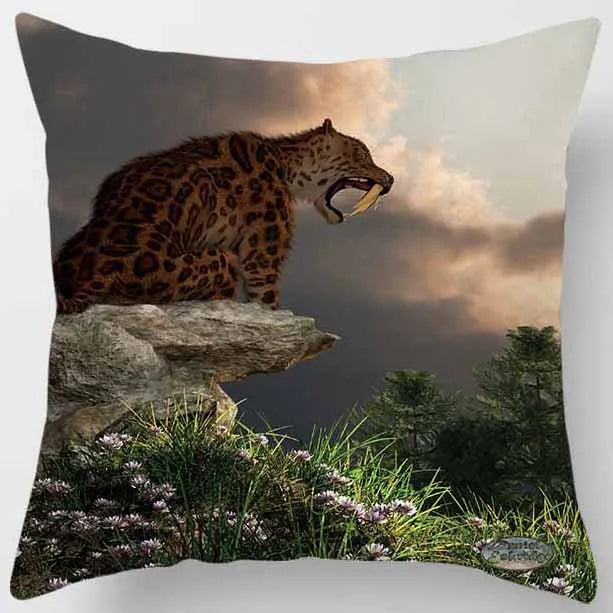 Funda de almohada DecorBites™ con diseño de tigre y león del mundo animal para una decoración adorable en el sofá o la sala de estar.