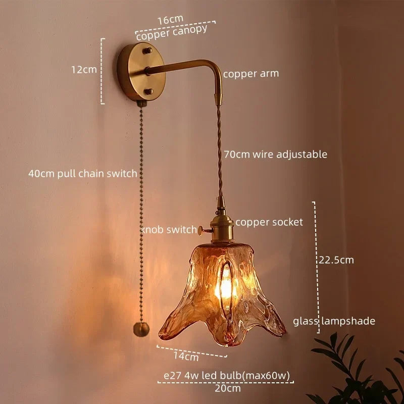 DecorBites™ Japanese Style LED Wall Lamps Living Room Coffee Balcony Stair Light Copper Glass