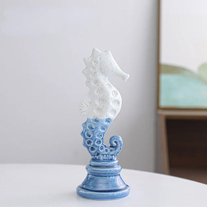 DecorBites™ Cartoon Seahorse Ceramic Statue for Home Decoration