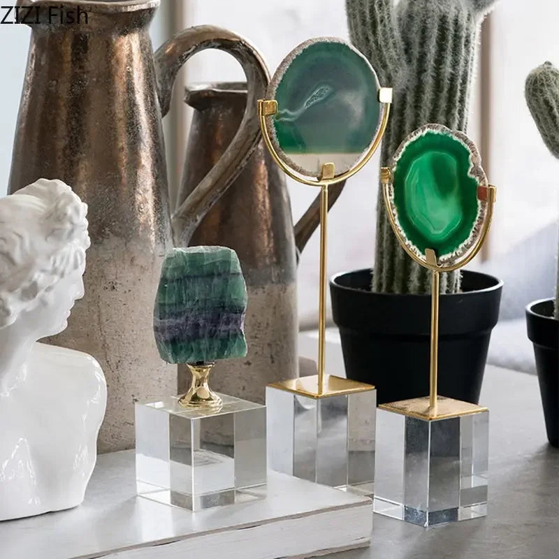 Adornos DecorBites™ con base de cristal: Obras de arte en ágata y fluorita, decoración moderna para el hogar.